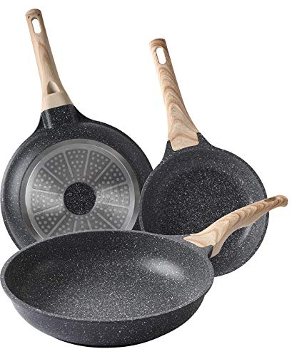 Motase Pfannenset Antihaft 20/24/28cm | Beste Schweizer Titan-Antihaftbeschichtung | 100% PFOA-frei Kochgeschirr | Steinbratpfanne