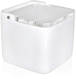 KOOK TIME Salero de Cocina con tapa de acrílico transparente basculante - Saleros blanco de cocina modernos con base cerámica para usar como salero y azucarero o especieros, 11.2 x 11.2 x 11.2 cm