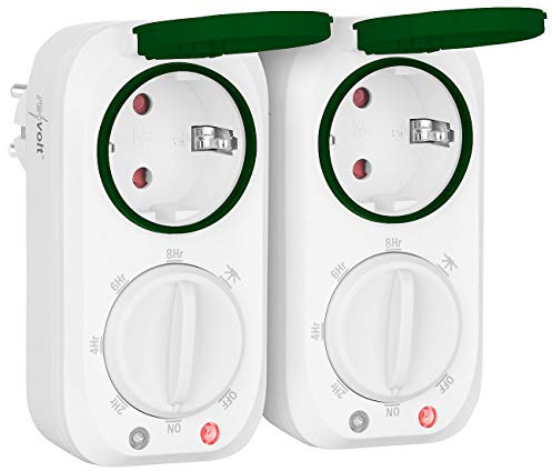 revolt Gartensteckdosen: 2er-Set Outdoor-Zeitschaltuhr mit 8-Std.-Timer & Lichtsensor, 3.680 W (Elektrische Zeitschaltuhr, Zwischensteckdose, Dämmerungsschalter)