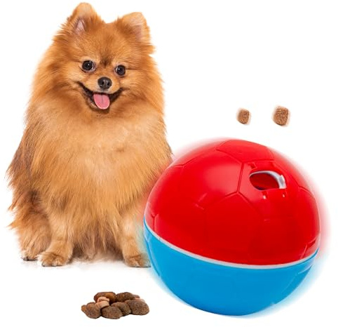 amicus Mini - Crazy Ball Dispenser - Pet Toy - Interactive Treat Dispensing - pet Ball to Keep Them Busy - Slow Feeder - 100g/3.5 oz - Red/Blue