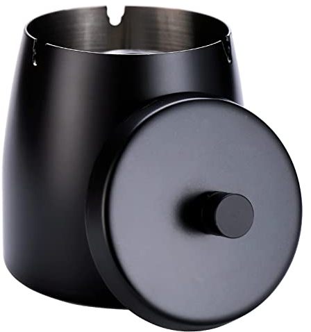 Aschenbecher Groß mit Zigarettendeckel, Aschenbecher Edelstahl für Draußen und Innen, Tragbar Aschenbecher, Rutschfestem Basis, für Zigaretten-Reste und Asche in Garten Bar Büro, Anthrazit