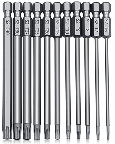 100mm Torx Screwdriver Bit Sets, 11pcs Star Magnetic Screwdriver Bits Set T6-T40 1/4 Inch S2 Steel Security Torx Screwdrivers Impact Driver Bit Set
