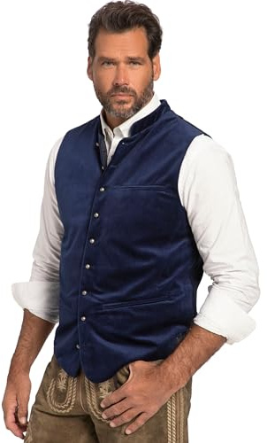 JP 1880 Hommes Gilet en velours, s'inspirant des tenues traditionnelles bavaroises. Col montant, dos en maille. bleu profond 64 820536742-64