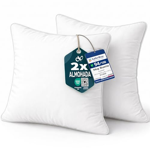 Flowen Cojines Sofa 45x45 Almohadones 2 Unidades Decorativos Relleno Cojin Hipoalergénico Antiácaros y Suave Cuadrado con Funda Exterior Almohada Respirable en Microfibra Blanca Extraíble y Lavable