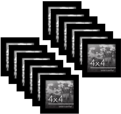 Americanflat 12 Piece 4x4 Gallery Wall Picture Frame Set in Black - Square Picture Frames with Polished Plexiglass and Easel for Wall and Tabletop Display