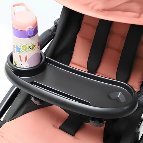 Universelles Kinderwagentablett, 3-in-1 Abnehmbarer Getränkehalter, 360 Grad Drehbar Getränkehalter Kinderwagen, Baby Snack Tablett für Kinderwagen, Outdoor, Kinderwagenzubehör (Schwarz)