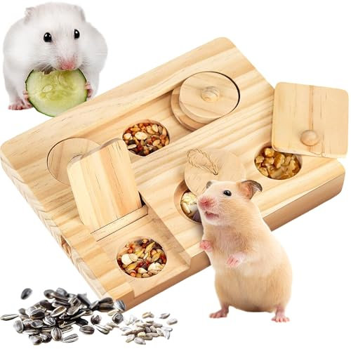 SQAQS 6 in 1 Giocattoli da Foraggiare per Criceti, Colore legno, Giocattoli In Legno per Porcellini D'India, Giochi per Criceti Giochi Coniglio, Dispenser per Giocattoli Divertenti di Piccoli Animali