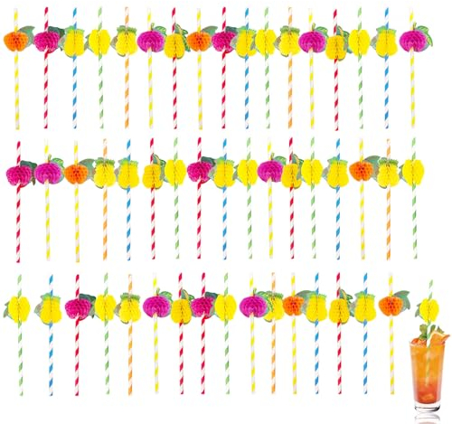 50Pcs 3D Paper Cocktail Straws - Accessories for Drinks, Summer Party, Hawaiian Tropical Decorations, Cold Drinks, Juices