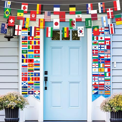 Outus 3 Pcs International World Flags Country Flags Decorations with 2 International Porch Banners 1 Bunting Banner of 32 Countries String Flag for School Classroom Sports Events Club Bar Party