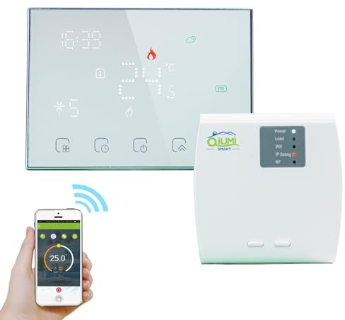 Qiumi RF Smart WiFi Wireless Thermostat für individuelle Gas- / Wasserkesselheizung Funktioniert mit Alexa Google Home Trockenkontakt, 3A 2AA Batterie