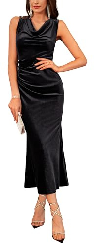 GRACE KARIN Abito da sera in velluto per donna, autunno, senza maniche, maxi abito avvolgente, sirena, con scollo a cascata per matrimonio, Nero , 52