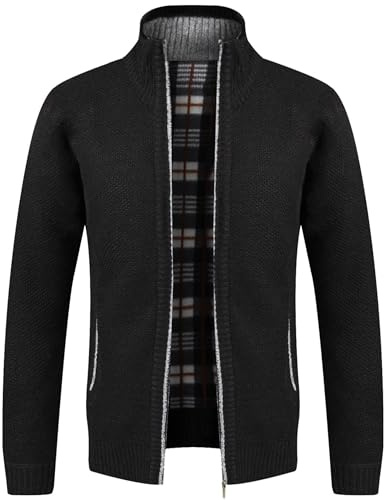 GLESTORE Strickjacke Herren Trachtenjacke Cardigan Fleecejacke Strickjacken für Herren Strickfleecejacke Schwarz L