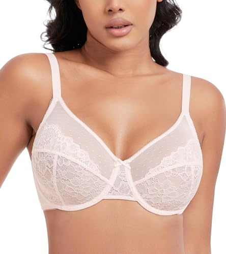DotVol Women's Unpadded Sexy Lace Full Coverage Underwire Minimizer Everyday Bra(Pink, 32E)