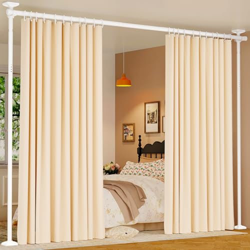 Goovilla Room Divider for Room Separation, Tension Curtain Rods No Drilling, 4-10ft(H) 28-70inch(W) Adjustable Temporary Privacy Wall Divider, Heavy Duty Freestanding Space Partition Separator, White