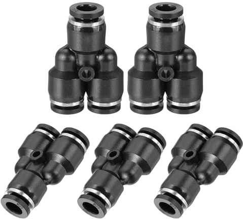 sourcing map 1/4 Inch OD Y Shape Plastic Push to Connect Fittings 3 Ways Tube Connect Push Tube Fit Pneumatic Quick Fittings for Water Oil Gas Hose Pipe, Black Pack of 5