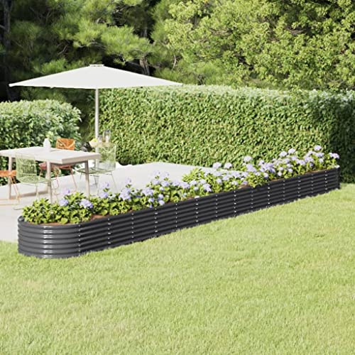 Qnhdfrt Aiuola rialzata ovale in acciaio verniciato a polvere, 620 x 80 x 36 cm, antracite, robusta, resistente alle intemperie, per giardino, balcone, terrazza, piante, verdure, erbe aromatiche