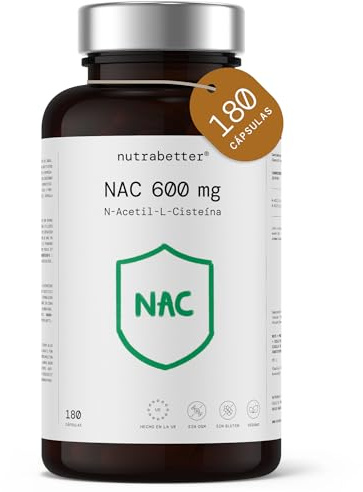 NAC N-Acetil-Cisteína 600mg | 180 Cápsulas Veganas - Suministro para 6 meses | NAC 600mg de Alta Pureza | Antioxidante y Precursor del Glutatión | Apoyo Hígado y Detox Natural | nutrabetter®
