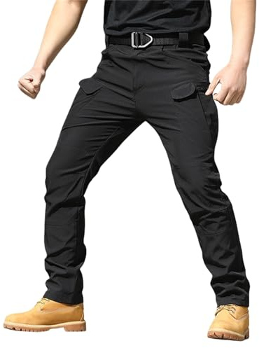 Canadaify - Pantalones tácticos impermeables para hombre, ligeros, resistentes al desgaste, militares, carga de combate para caza al aire libre, pesca, Negro, L