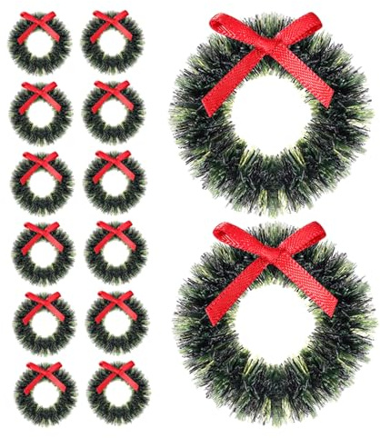 POPETPOP 15pièces Mini Couronnes De Noël pour Maison De Poupée Guirlandes Décoratives à Suspendre Petites Couronnes Miniatures pour Diorama De Noël