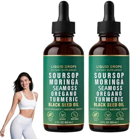 Soursop Natural Drops, 10-in-1 Soursop Bitters Liquid Drops, Herbal Supplement, Natural Extracts for Overall Health-Enhancing 60ml (2 Bottle)
