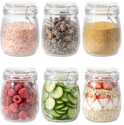 Barattoli con coperchio, ermetici, set da 6 pezzi, 750 ml, con chiusura a leva, perfetti per la cucina, per barattoli ermetici di tè, caffè e molto altro ancora