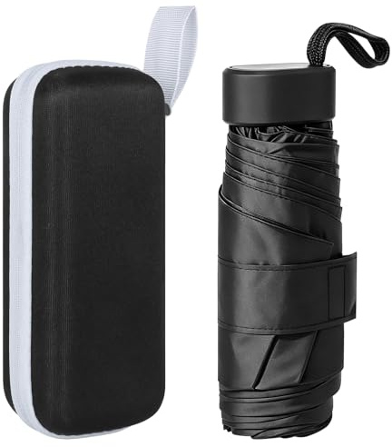 JZWIN Portable Mini Umbrella,6 Ribs Mini UV Folding Sun Umbrella,Windproof Rain Protection With Capsule Case,Pocket Portability Mini Emergency Rain Gear for Adult Women Men Travel Office Car