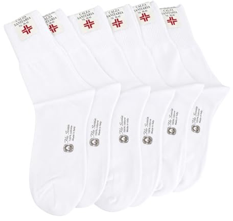 Lucchetti Socks Milano 6 PAIA calze da uomo SANITARIE filo di scozia 100% cotone rimagliate Made in Italy (IT, Numero,39-42 Regular, Regular, Maglia Liscia Bianco)