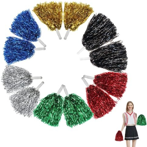 12 Pcs Pom Poms Cheerleading Set, Cheerleader Costume Accessories, Sports Competition and Team Spirit Events, Party Celebrations and Dance Performances, Multi-Colour Pompoms