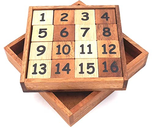 ROMBOL Sliding 15 & 34, Two Wooden Puzzle Games in One, Ages 8+