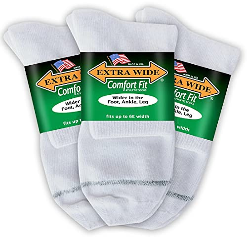 Extra Wide Athletic Qtr Socks - 3 Pack, Up to 6E, Non-Binding, Made in USA