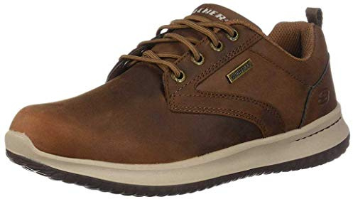 Skechers Homme Delson Antigo Trainers, Dark Brown Leather, 43 EU