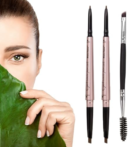 2 Pack Eyebrow Pencil, Waterproof Eyebrow Makeup with Dual Ends, Professional Brow Enhancing Kit with Eyebrow Brush (Dark Brown #1)