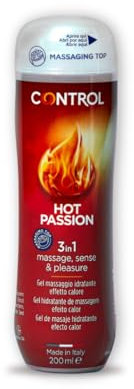 Control Hot Passion - Gel de Masaje Corporal con Efecto Calor y Tapón Masajeador - 200 ml - Base acuosa - Compatible con preservativo - Hidratante - Hipoalergénico - Sin azúcar - No mancha