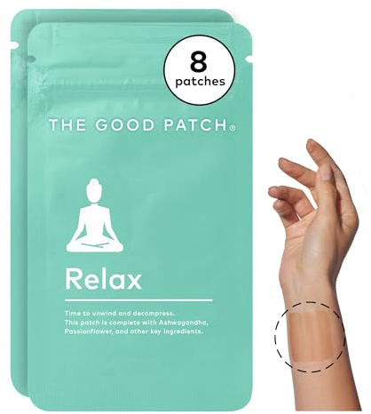 The Good Patch Relax Patches, Anxiety Relief, Natural Patch with Ashwagandha, Ginger Root, Plant Powered Wearable Wellness, Sustained Release (8 Total Patches)