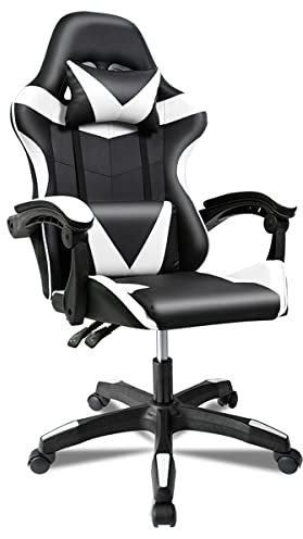Silla Gaming Ergonómica Reclinable con Cojín Lumbar y Cervical | Altura Ajustable, Reposabrazos Acolchados, Ruedas 360° | Ideal para Oficina, Escritorio, Teletrabajo, Estudio, Juego, Ordenador