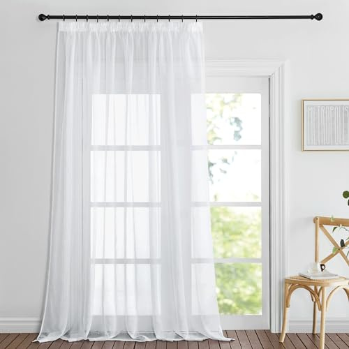 PONY DANCE Tenda Bianca Trasparente da Interno 1 Pezzo L 300 x A 260 cm Divisorio Tende per Soggiorno con Fettuccia Decorazione Voile Curtains per Salotto Filtraggio Luce Morbida