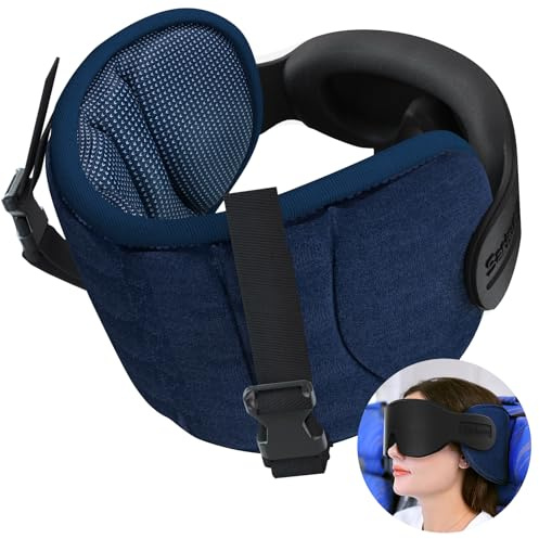 SARISUN Almohada de viaje para aviones, cojín cervical para dormir, viajar con antifaz, cómodo cojín de viaje para coche de larga duración, reposacabezas de coche, azul jaspeado