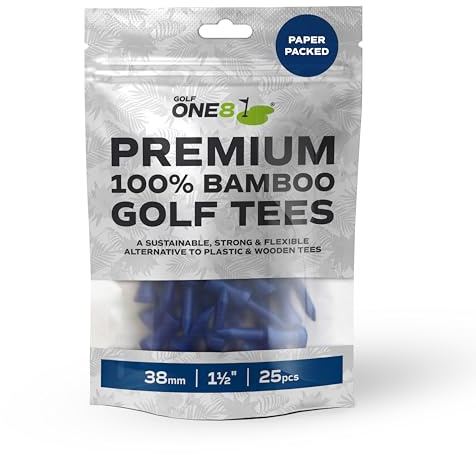 Golf One8 Blue Golf Tees , 1 1/2 Inch - 38mm ,25 Tees , Premium 100% Bambo Blue Golf Tees , 100% Bamboo , 100% Sustainable , 100% Biodegradable