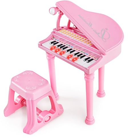 KOMFOTTEU Clavier Enfants 31 Touches, Microphone, 8 Effets Percussion, Rose
