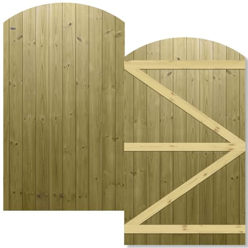 Arch Top Wooden Garden Gate 6x3.5ft - Tongue & Groove Semi-Braced Treated Timber Door, H:6ft x W:3.5ft Ideal for Outdoor Pathway Home Access (High: 180cm x Wide: 105cm)