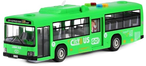 Bus Toy for Boys and Girls Ages 1 and Up - with Lights and Sounds, Realistic Tires, Simulated Functional Doors, Friction-Powered Movement, Green