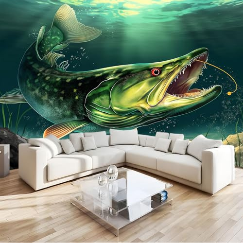 Carta Da Parati Fotografica 3d Effetto Stile Pittorico Pesce Verde Moderna Design 250x175 cm Carta per Pareti Soggiorno Camera Da Letto Sala Fotomurali Non Tessuto