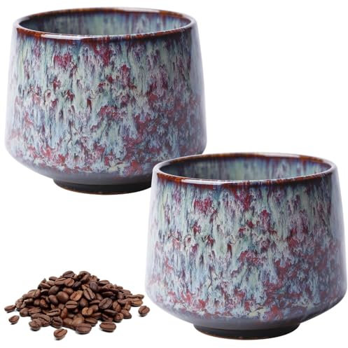 2 Stück Espressotassen Set, 180ml Cappuccino Tassen, Espresso Tassen Steingut Tassen, Cappuccino Tasse Ohne Henkel, Kaffeebecher Keramik Spülmaschinenfest, Geschenk in Modernem Design