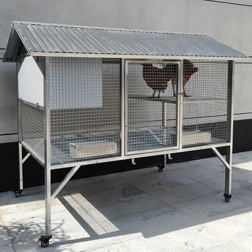 Chicken Pens with Top Made of Galvanized Pipe Clearance Chicken Coops on Wheels Removable Door Design with Egg Collection Area and Perch Platform