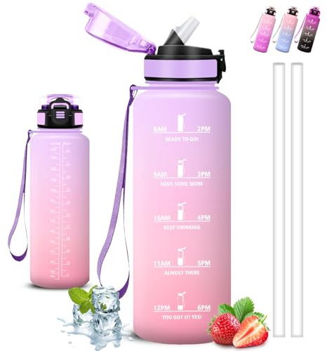 Borraccia 1,5 litri, Borraccia con Cannuccia, Senza Perdite, Water Bottle Palestra, Borracce con Slogan Motivazionale, Bottiglia Motivazionale, Facile da Trasportare, per Ciclismo, Fitness, Campeggio