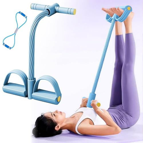 21 Bandas de Resistencia para Fitness, 4 Tubos con Pedal para Tobillos, Equipo Multifuncional para Abdominales, para estiramientos de Abdomen, Cintura, Entrenamiento para moldear el Cuerpo (Azul)