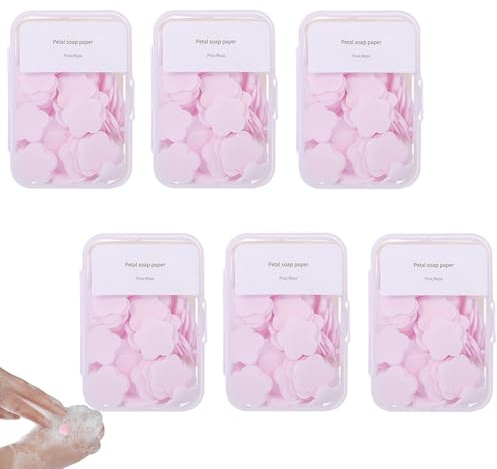 Iensen 600 piezas mini hojas de jabón portátiles – Papel perfumado desechable para lavado de manos, jabón soluble en agua y apto para viajes para camping, senderismo y uso al aire libre (rosa)