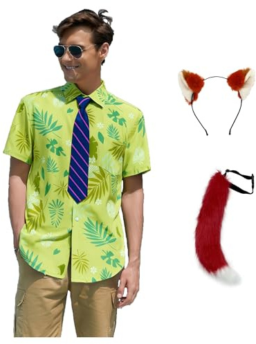 Voslett Costume Nick Wilde pour homme, chemise, cravate, en peluche, avec oreilles et queue, t-shirt imprimé pour Halloween, carnaval, fête, renard