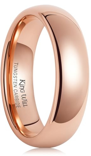 King Will Anello nuziale da uomo in tungsteno da 6 mm, placcato oro rosa, lucido, forma bombata con vestibilità comoda, classico trauring 59.4 (18.9)