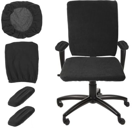 QUARKZMAN Housse De Chaise De Bureau Avec Protège-Accoudoirs Pour Chaise Tournante D'Ordinateur, Chaises De Bureau Noir